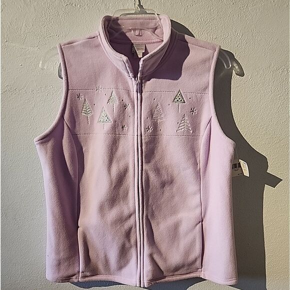 Holiday Editions Pink Christmas Full Zip Fleece Cardigan Sweater Vest Large - Picture 1 of 6